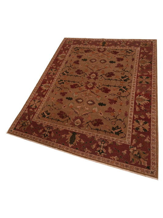 Turkish Elvaria Brown Red 6.9x9.6 Hand Knotted Rug