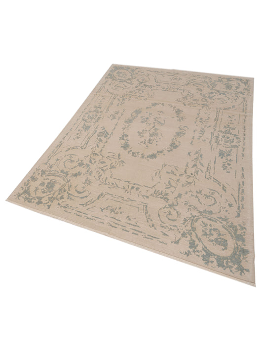 Defnera Ivory Blue 7.7x9.9 Hand Knotted Rug