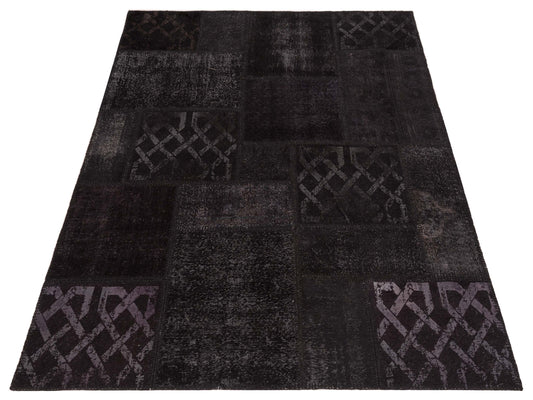 Patchwork Black 5.7x7.11 Hand Knotted Rug