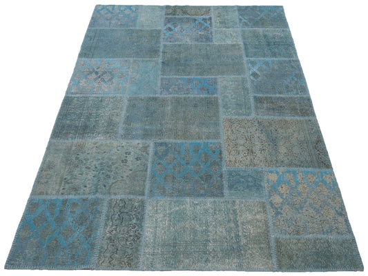 Patchwork Blue 6.7x9.10 Hand Knotted Rug