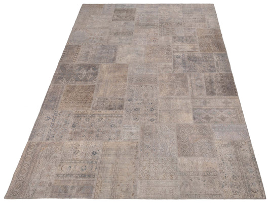 Patchwork Gray Gray 10x14 Hand Knotted Rug