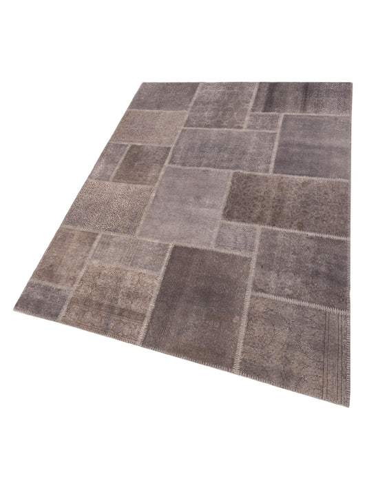 Patchwork Gray Gray 6.1x9.1 Hand Knotted Rug