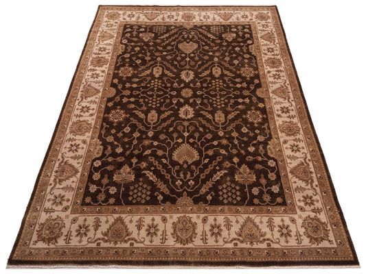 Zardun Dark Green Ivory 9x11.9 Hand Knotted Rug