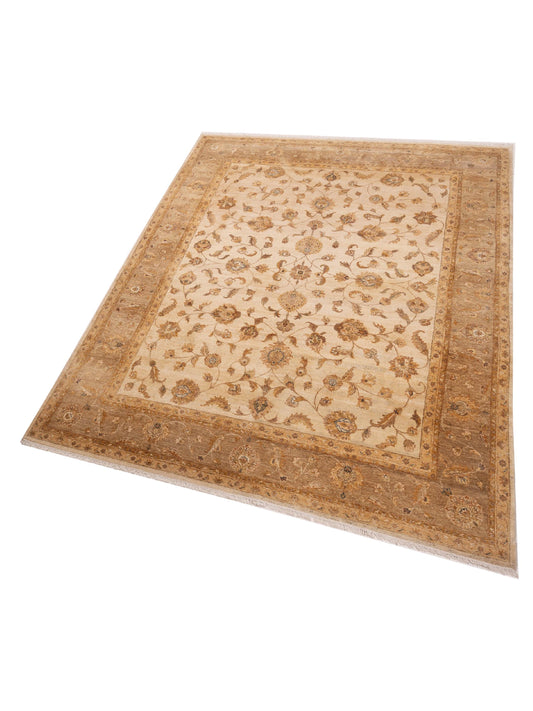 Zardun Ivory Light Brown 9x11.8 Hand Knotted Rug