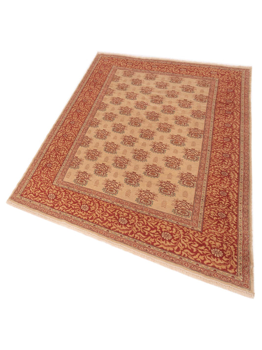 Antiqua Loom Beige Rust 6.8x9 Hand Knotted Rug