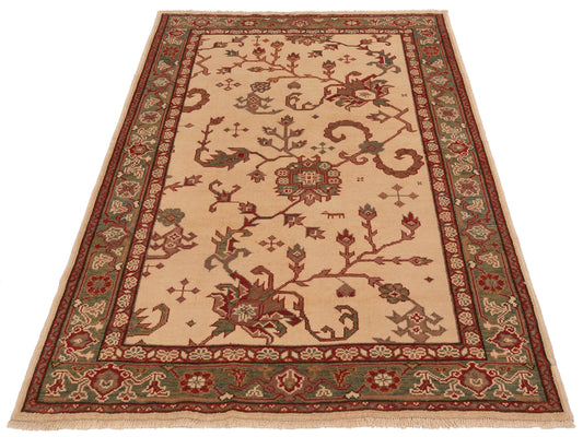 Antiqua Loom Ivory Green 4x6 Hand Knotted Rug