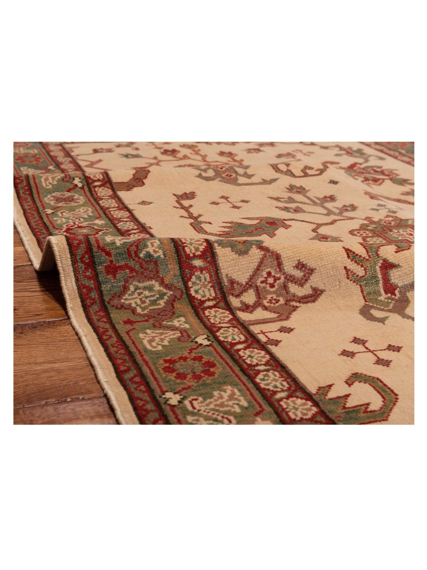 Antiqua Loom Ivory Green 4x6 Hand Knotted Rug