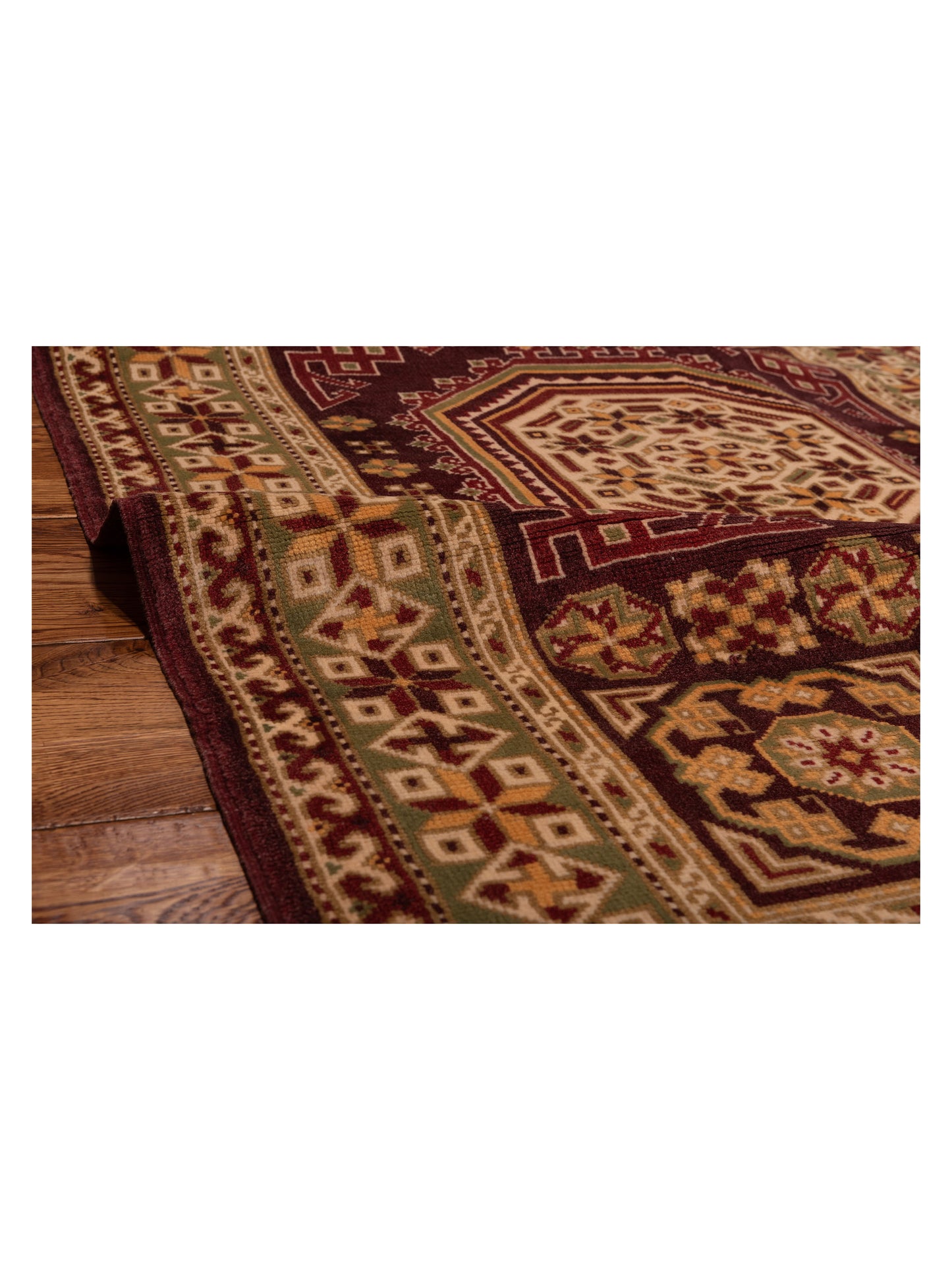Shirvara Burgundy Green 3.10x5.8 Hand Knotted Rug