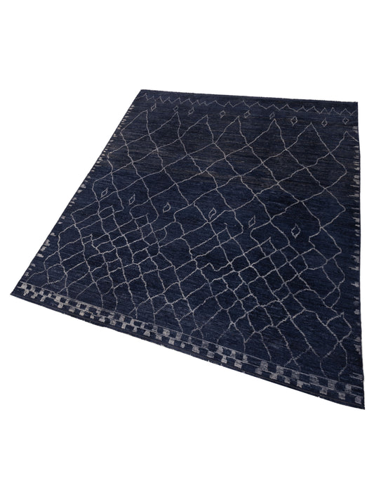 Baskra Dark Blue Ivory 10.4x13.7 Hand Knotted Rug