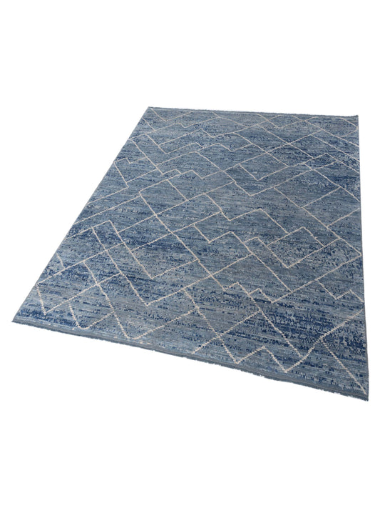 Anavera Blue Blue 8.1x9.4 Hand Knotted Rug