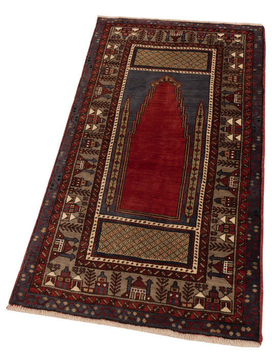 Nomadra Red Silver 3.5x5.11 Hand Knotted Rug