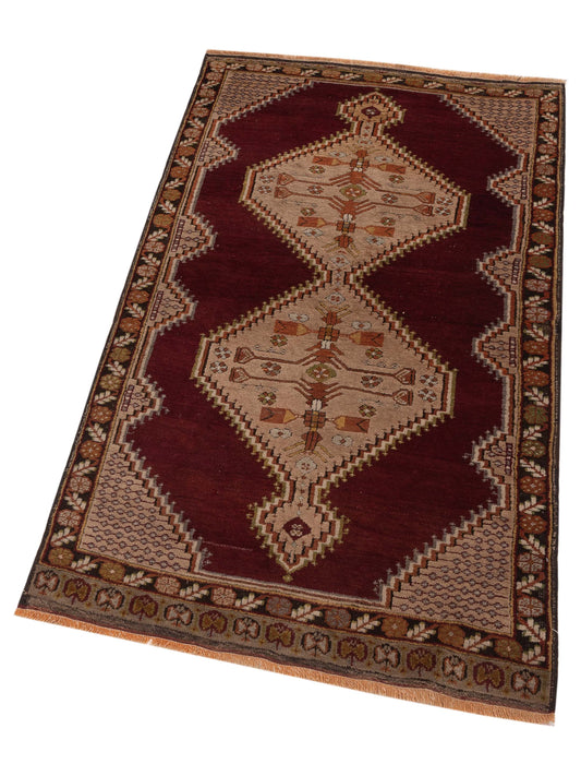 Nomadra Burgundy Dark Brown 3.10x6.6 Hand Knotted Rug