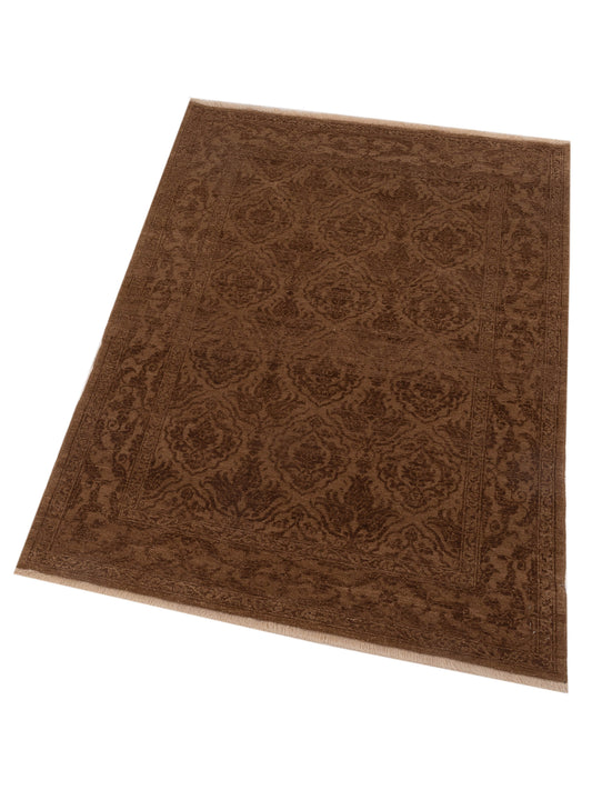 Defnera Ivory Brown 4.2x5.11 Hand Knotted Rug