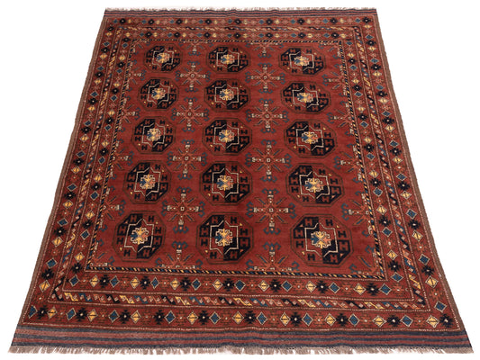 Afghan Beljik Red Red 5.3x6.8 Hand Knotted Rug