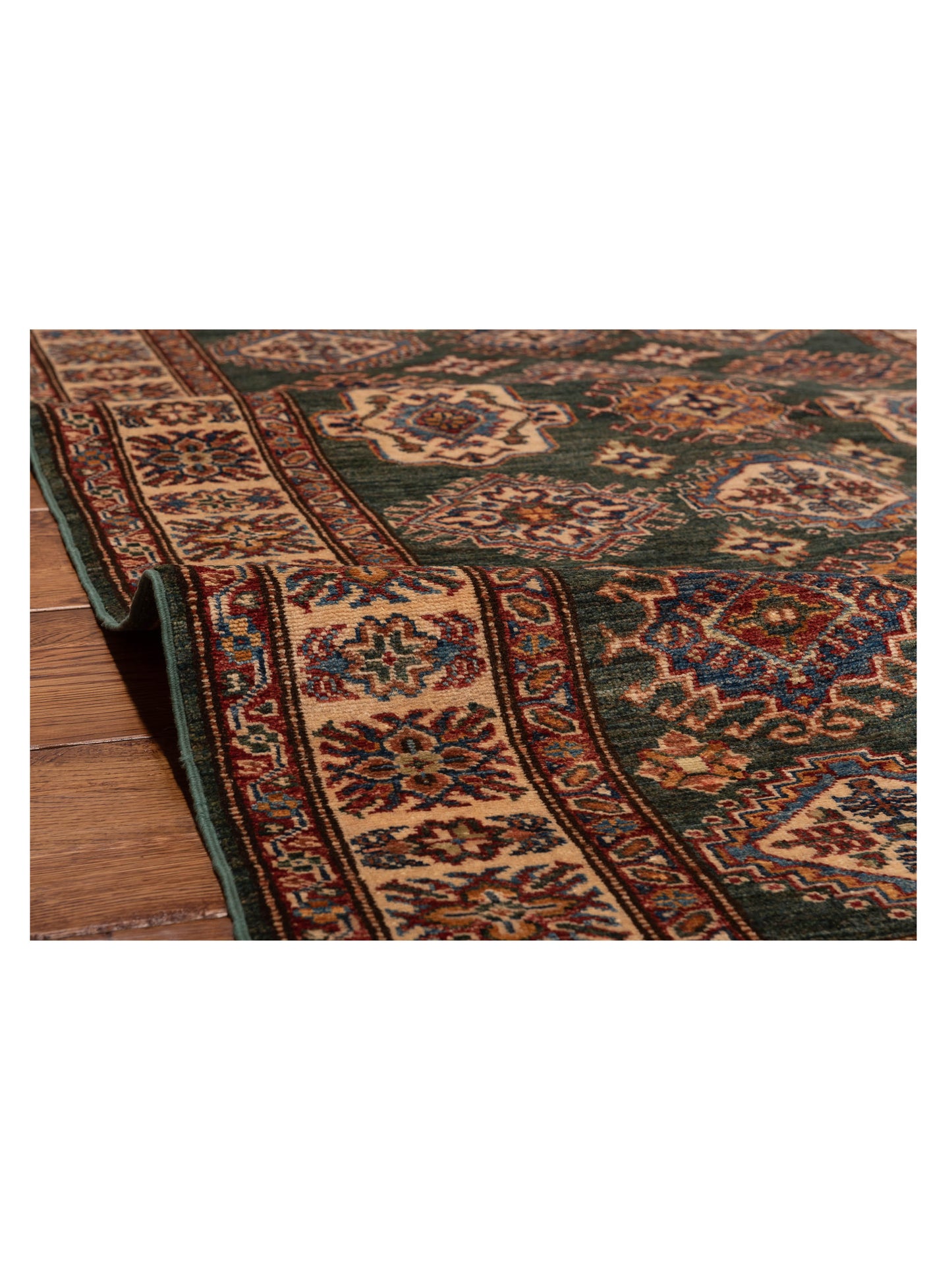 Zamira Green Ivory 4x5.10 Hand Knotted Rug