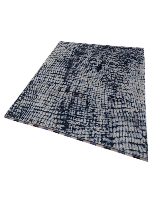 Anavera Ivory Indigo 8.1x9.10 Hand Knotted Rug