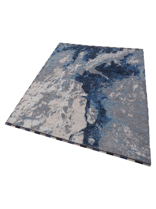 Anavera Gray Blue 8.2x9.10 Hand Knotted Rug
