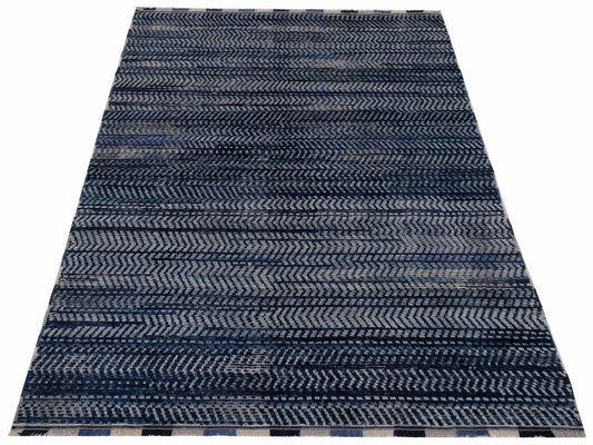 Anavera Indigo Gray 6.1x9.1 Hand Knotted Rug