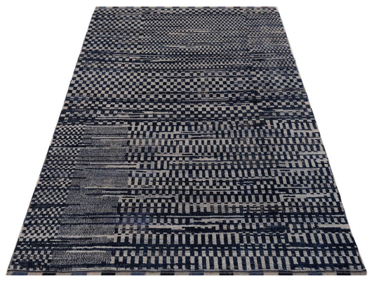 Anavera Indigo Ivory 8x9.11 Hand Knotted Rug