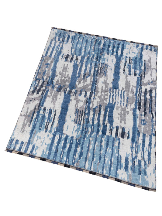 Anavera Blue Ivory 8x9.9 Hand Knotted Rug