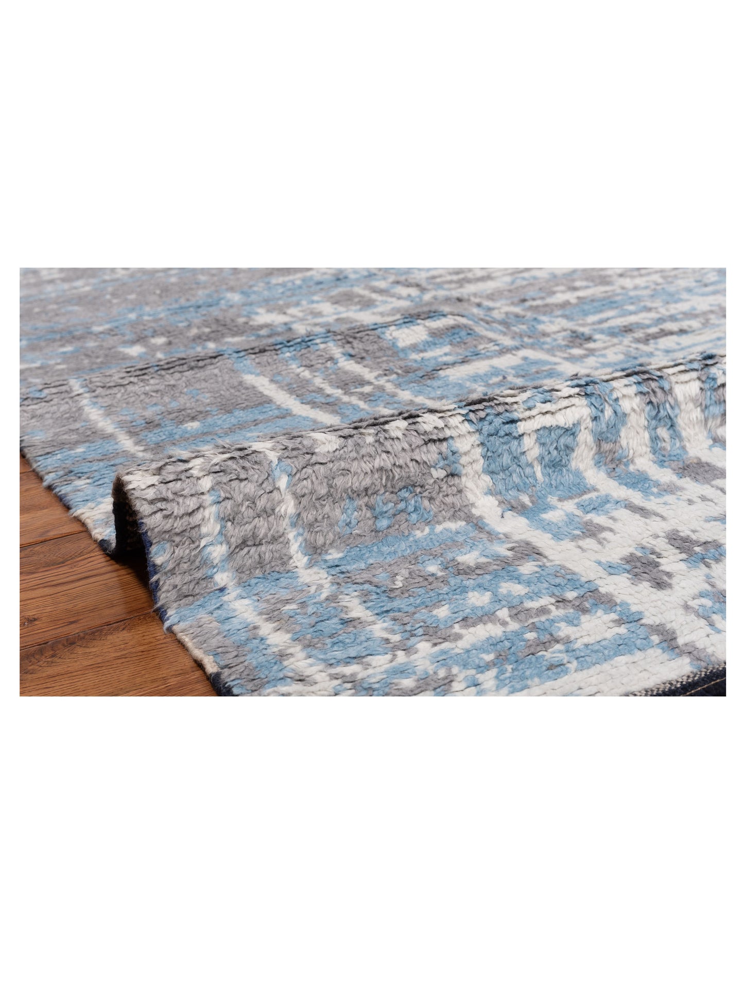 Anavera Ivory Blue 7.11x9.11 Hand Knotted Rug