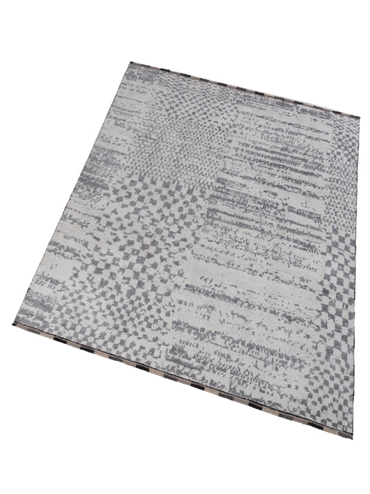 Anavera Ivory Gray 8.3x9.7 Hand Knotted Rug