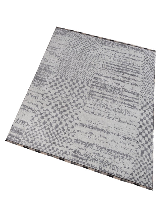 Anavera Ivory Gray 8.3x9.7 Hand Knotted Rug