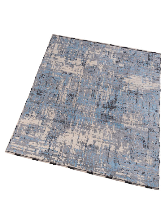 Anavera Gray Blue 8x9.9 Hand Knotted Rug
