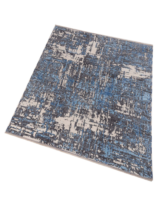 Anavera Gray Blue 7.11x9.10 Hand Knotted Rug