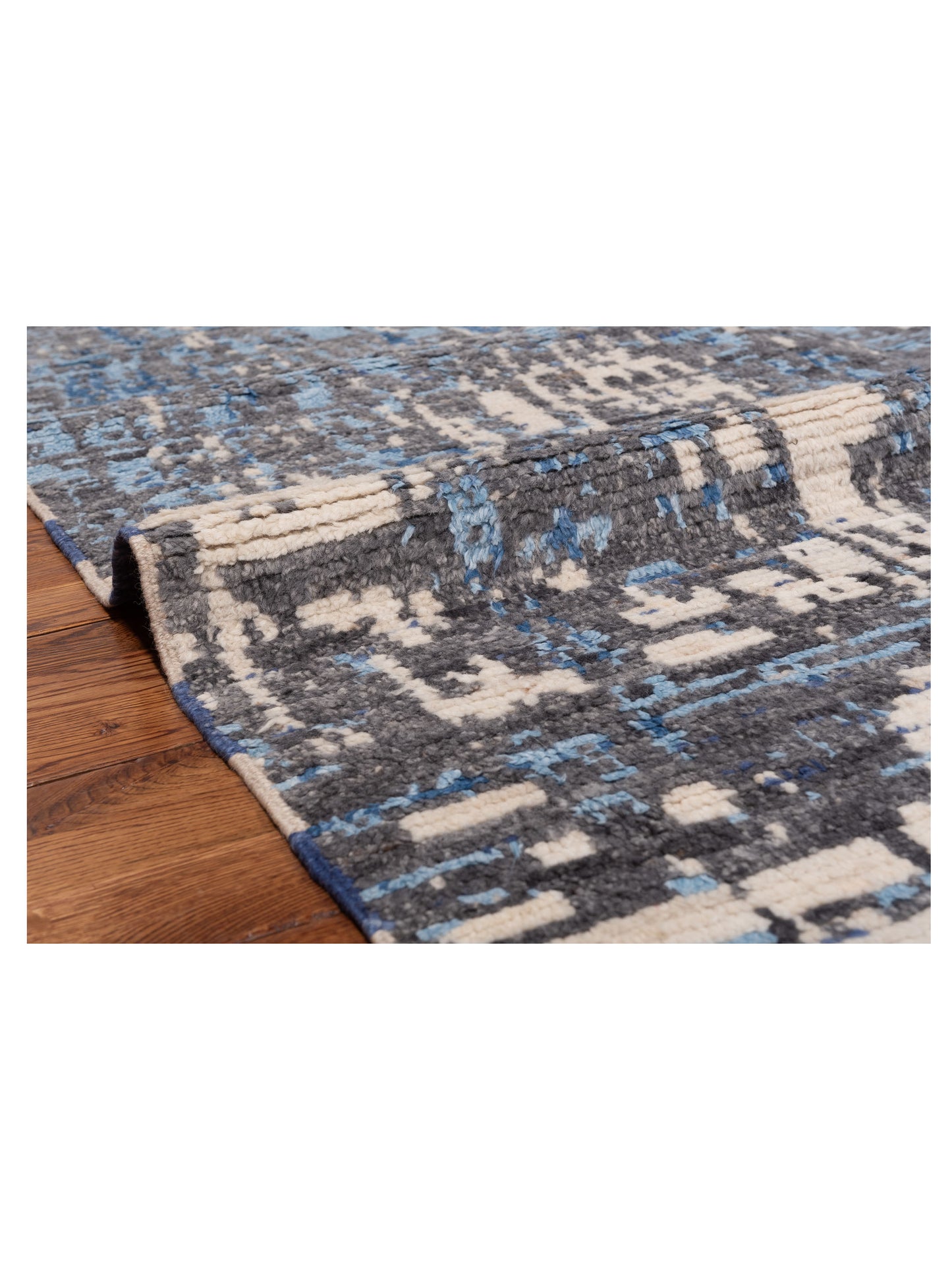 Anavera Gray Blue 7.11x9.10 Hand Knotted Rug