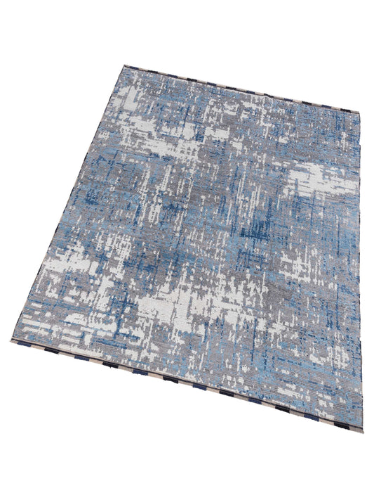 Anavera Gray Blue 8.1x9.9 Hand Knotted Rug