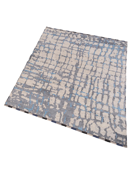 Anavera Ivory Gray 8.1x9.11 Hand Knotted Rug