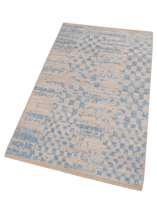 Anavera Ivory Blue 3.11x6.9 Hand Knotted Rug
