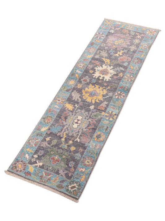 Oushak Purple Blue 1.10x6.2 Hand Knotted Rug