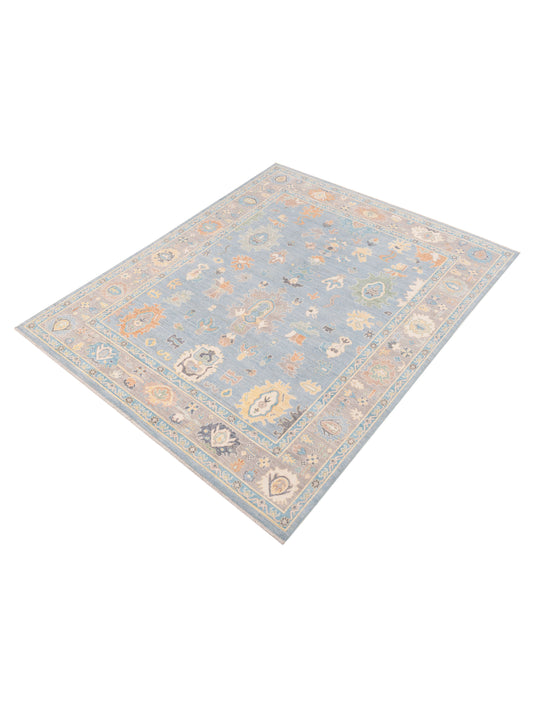 Oushak Blue Brown 7.11x9.8 Hand Knotted Rug
