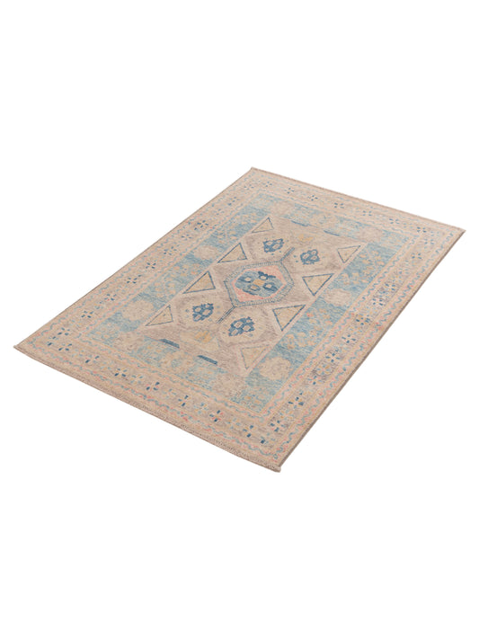 Oushak Brown Blue 4x5.11 Hand Knotted Rug