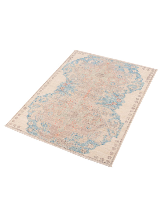 Oushak Brown Blue 4.11x6.5 Hand Knotted Rug