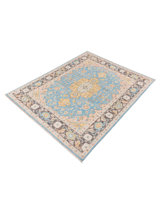 Oushak Blue Brown 7.10x9.11 Hand Knotted Rug