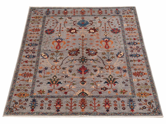 Sabira Gray Gray 4.11x6.9 Hand Knotted Rug