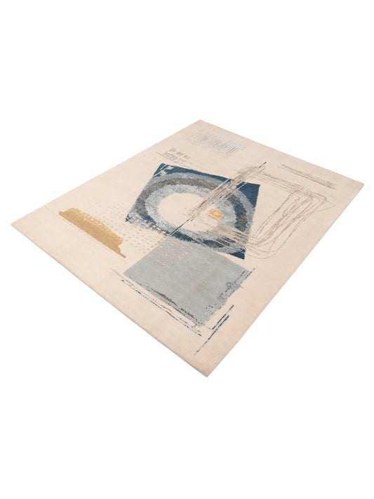 Artavia Ivory Blue 8.1x10.1 Hand Knotted Rug