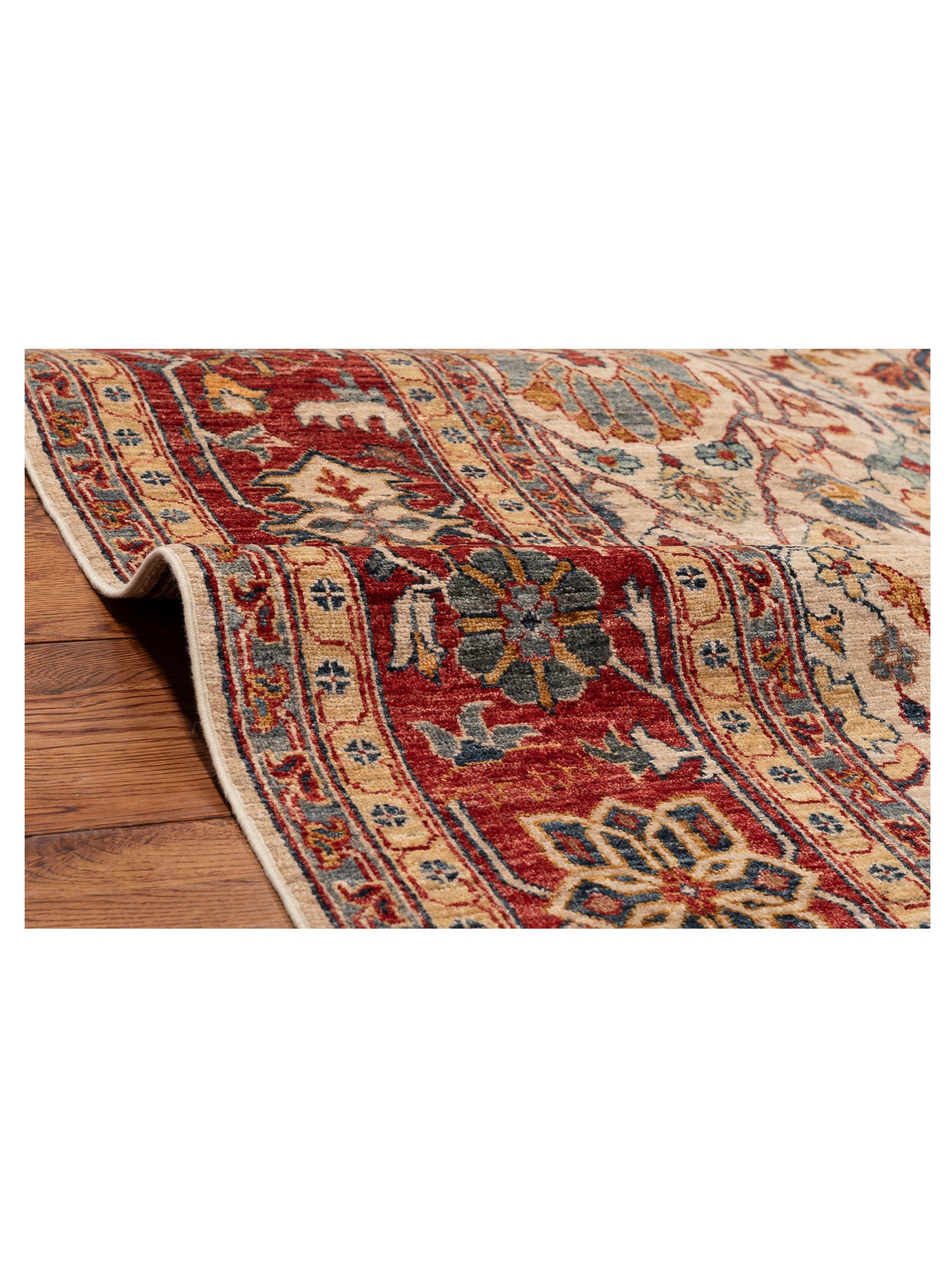 Elvaria Beige Red 8.2x9.9 Hand Knotted Rug