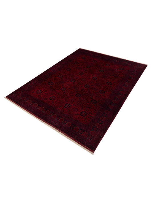 Afghan Beljik Red Navy 9.1x12.1 Hand Knotted Rug