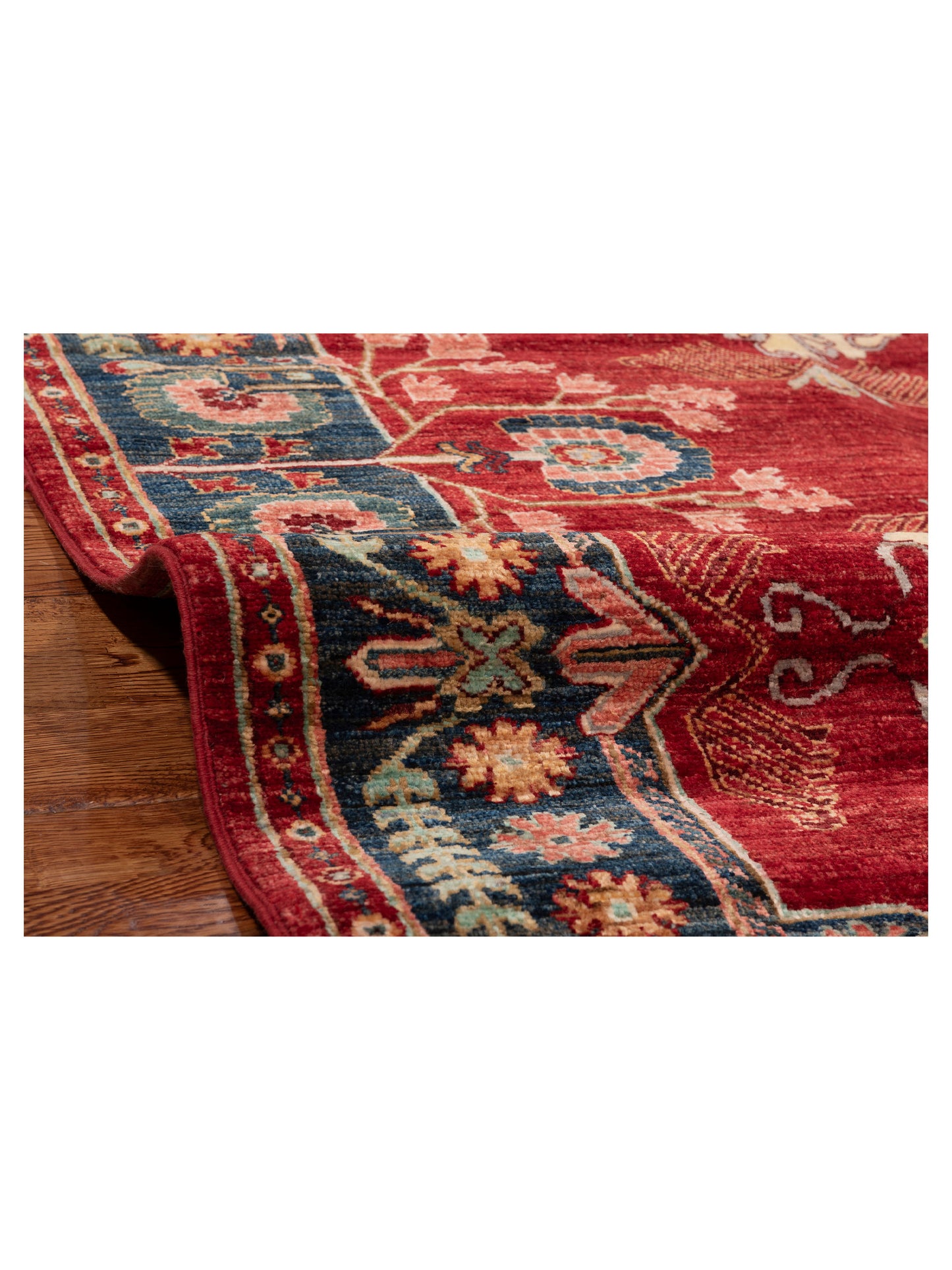 Sabira Red Blue 4.2x12 Hand Knotted Rug
