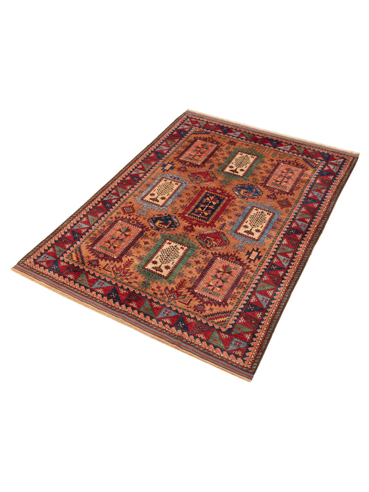 Sabira Orange Multi 6.1x8.1 Hand Knotted Rug