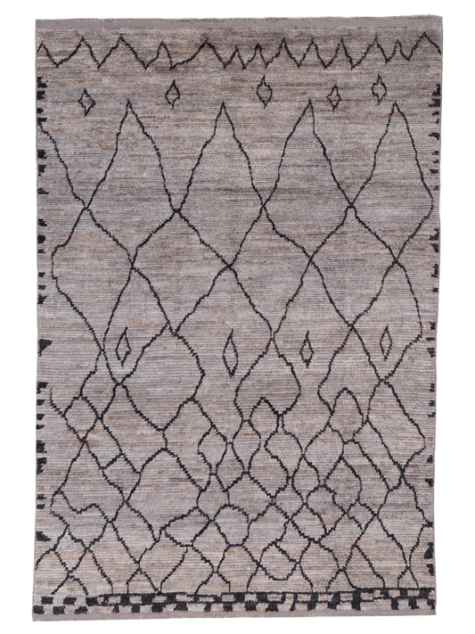 Baskra Gray Black 6.7x9.8 Hand Knotted Rug