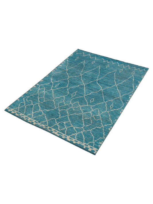 Baskra Turquoise Ivory 5.7x7.9 Hand Knotted Rug