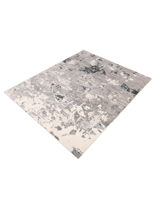 Tenzari Ivory Gray 8.1x10 Hand Knotted Rug
