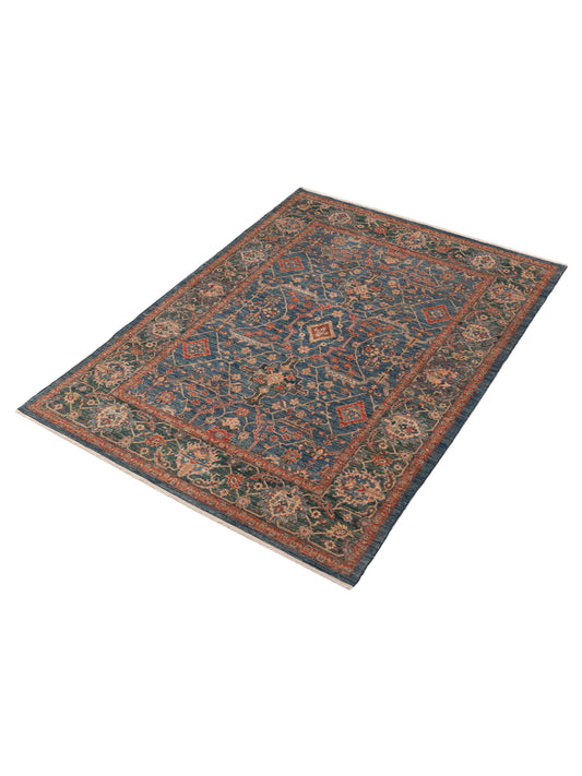 Sabira Blue Green 5.9x7.10 Hand Knotted Rug