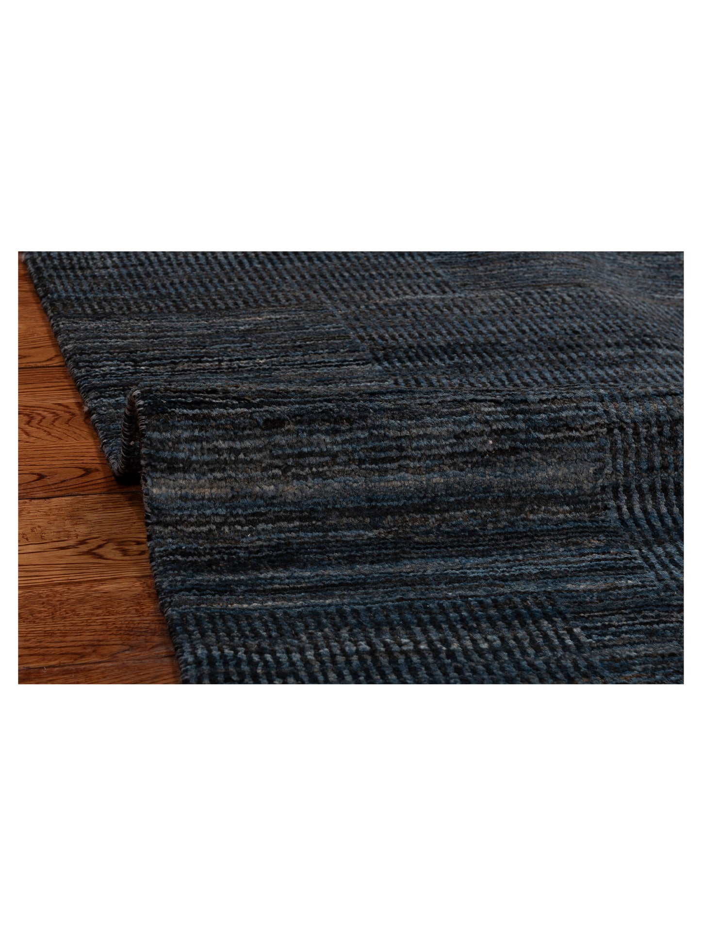 Tenzari Blue Brown 5.10x9.2 Hand Knotted Rug