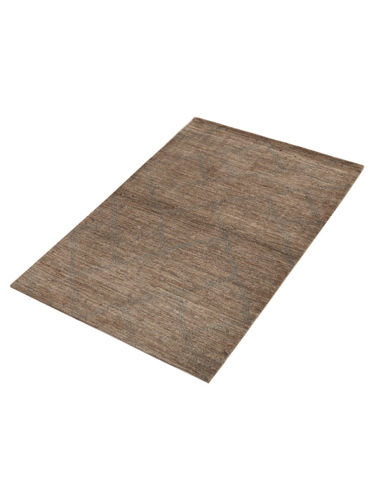 Tenzari Brown Brown 4.1x6.2 Hand Knotted Rug
